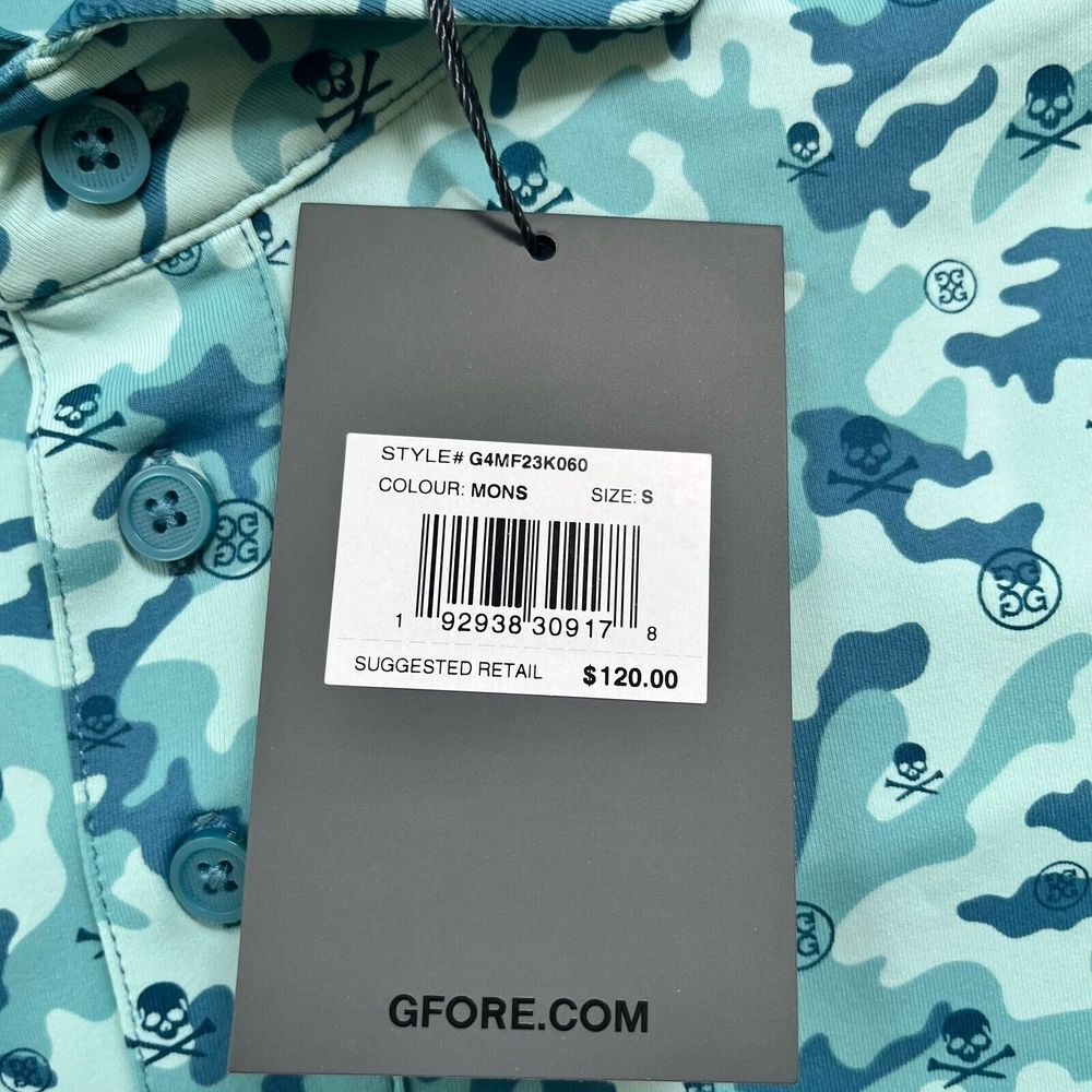 New G Fore Green Blue Camo with Skulls Performance Golf Polo Shirt Mens S - Picture 3 of 6